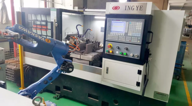 自動(dòng)化車床+機(jī)器人為電機(jī)轉(zhuǎn)子軸車削中